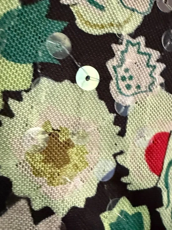 Cinq a Sept Floral Sequin Ruched Funnel Neck Mesh Top Size Medium - Picture 4 of 15